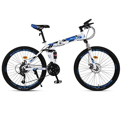 Folding Bike : Kays Mountain Bikes, 26 Inch Foldable Hardtail Mountain Bicycles, Carbon Steel Frame, Dual Disc Brake And Dual Suspension (Color : Blue, Size : 24 Speed)