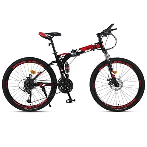 Folding Bike : Kays Mountain Bikes, 26 Inch Foldable Hardtail Mountain Bicycles, Carbon Steel Frame, Dual Disc Brake And Dual Suspension (Color : Red, Size : 21 Speed)