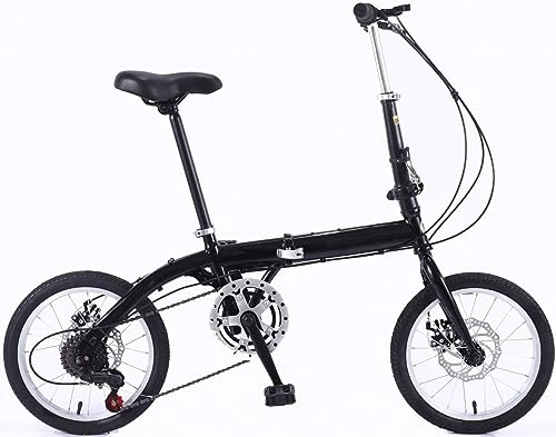 Folding Bike : Kcolic 14 / 16 Inch Folding Bicycle Front and Rear Carbon Steel Frame Variable Speed Adult Bicycle Super Lightweight Student Folding Bike C, 16inch