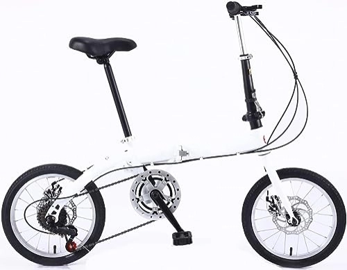 Folding Bike : Kcolic 14 / 16 Inch Folding Bicycle Front and Rear Carbon Steel Frame Variable Speed Adult Bicycle Super Lightweight Student Folding Bike D, 14inch