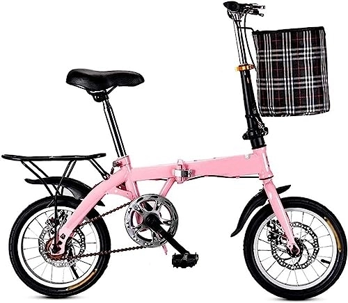 Folding Bike : Kcolic 14 / 16 Inch Folding Bicycles, Single Speed Adult Bicycle Super Lightweight Student Folding Bike, Lightweight Aluminium Frame, Double Disc Brakes Front D, 16inch