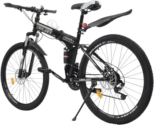 Folding Bike : Kcolic 26 Inch Mountain Bike, 21 Speed Folding Bicycle with Disc Brakes and Spring Fork Suitable for Over 63 Inch 26inch