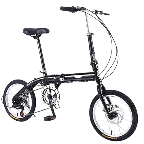 Folding Bike : Kcolic Mini Folding Bike, 16 Inch Lightweight Alloy Folding City Bicycle, Variable Speed High Carbon Steel Frame Through Foldable Compact Bicycle for Adults Student A, 16inch