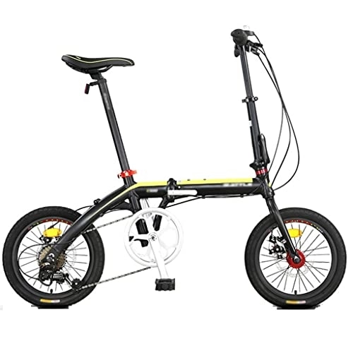 Folding Bike : KDHX 16 Inches Mountain Bike Full Suspension Dual Disc Brake Foldable Suspension Fork That Takes Yellow Red for Womens Bicycle Outdoor Sports (Color : Yellow)