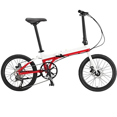 Folding Bike : KDHX 20-Inch Mountain Bike Foldable Bicycle Aluminum Alloy Hard Frame Dual Disc Brakes Suspension Fork Multiple Colors for Adults and Student (Color : White Red)