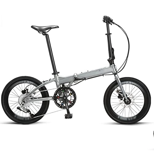 Folding Bike : KDHX 20inch Mountain Bike Foldable Bicycle Aluminum Frame with Suspension Fork Dual Disc Brakes Multiple Colors for Youth Men Women Adult (Color : Grey, Size : 9 speed)