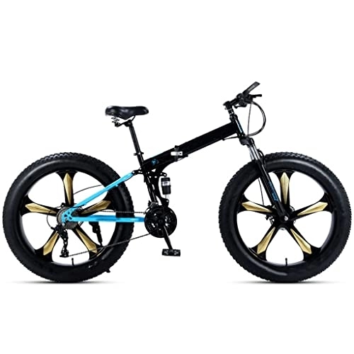 Folding Bike : KDHX Folding Mountain Bike 26 Inch 30 Speed Soft Tail Frame High Carbon Steel Frame Double Disc Brake Outroad Bicycle for Adult (Color : Black and yellow - three knife wheel)