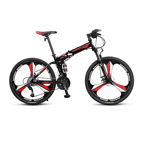 Folding Bike : Kehuitong Mountain Bike, Bicycle, Foldable, Adult Male Speed Mountain Bike, 26" 27-speed, Double Shock Absorption The latest style, simple design (Color : Black red, Edition : 27 speed)