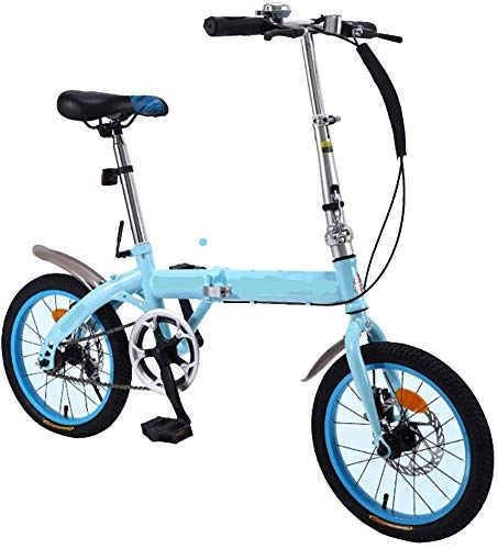 Folding Bike : KEMANDUO Children's Bicycles, Folding Portable / High Carbon Steel Double Disc / Suitable for Children 5-8 Years Old, Multi-Color Options: Black / White / Pink / Blue, 16 Inches, Blue