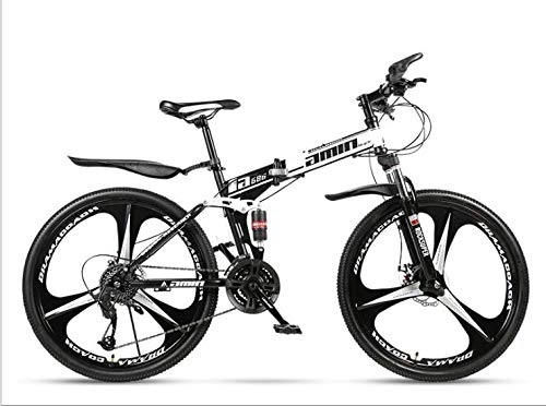 Folding Bike : KEMANDUO Double shock 26 inches black and white, triangle wheel folding bike Mito, double disc mountain bike bicycle adult male and female students, 30 speed