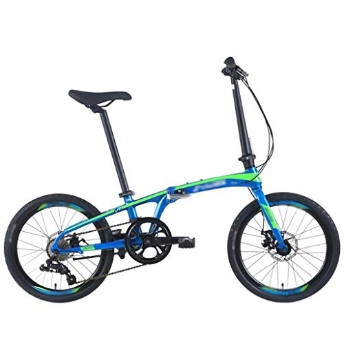 Folding Bike : Kerryshop Folding Bikes Folding Bicycle Fashion Commute 8-speed Shift Aluminum Alloy Frame 20-inch Wheel Diameter 10 Seconds Folding Double Disc Brake foldable bicycle (Color : Blue)