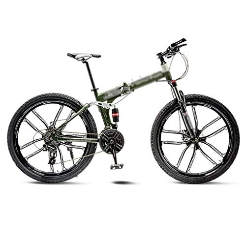 Folding Bike : Kerryshop Folding Bikes Green Mountain Bike Bicycle 10 Spoke Wheels Folding 24 / 26 Inch Dual Disc Brakes (21 / 24 / 27 / 30 Speed) foldable bicycle (Color : 21 speed, Size : 24inch)