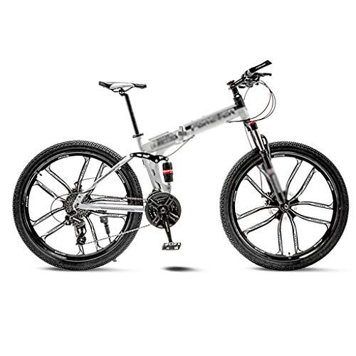 Folding Bike : Kerryshop Folding Bikes White Mountain Bike Bicycle 10 Spoke Wheels Folding 24 / 26 Inch Dual Disc Brakes (21 / 24 / 27 / 30 Speed) foldable bicycle (Color : 21 speed, Size : 26inch)