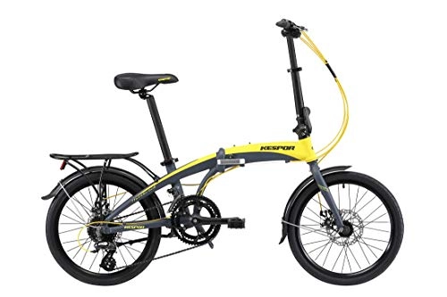 Folding Bike : Kespor Adult Folding Bike, 20-inch Wheels, Rear Carry Rack, Shimano 16 Speed, Disc Brake (Yellow-Thunderbolt)