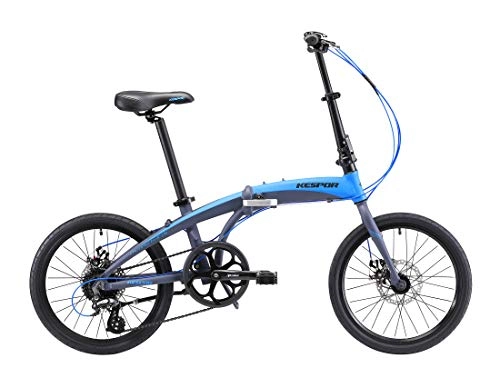 Folding Bike : KESPOR Thunderbolt D8 Folding Bike for Adults, 20-inch Wheels, Rear Carry Rack, Shimano 8 Speed Alloy Easy Folding, Disc Brake (Blue)