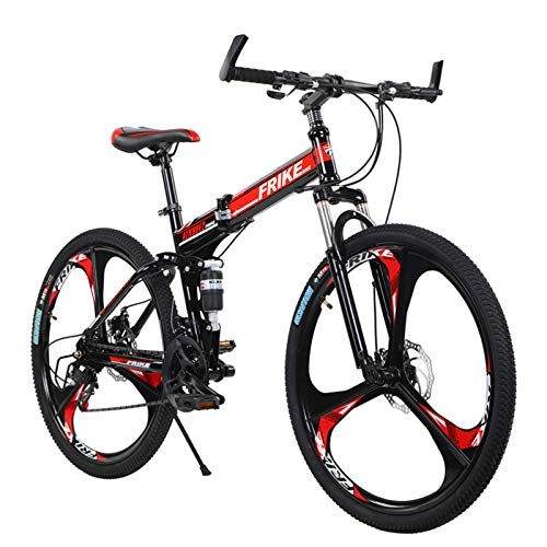 Folding Bike : Khosd Folding Bike, Mountain Bike 21 Speed Steel Frame 26 Inches, Full Suspension Mountain Bikes, Men's And Women's Bikes, Hard Tail Mountain Bikes, 3 Spoke Wheel
