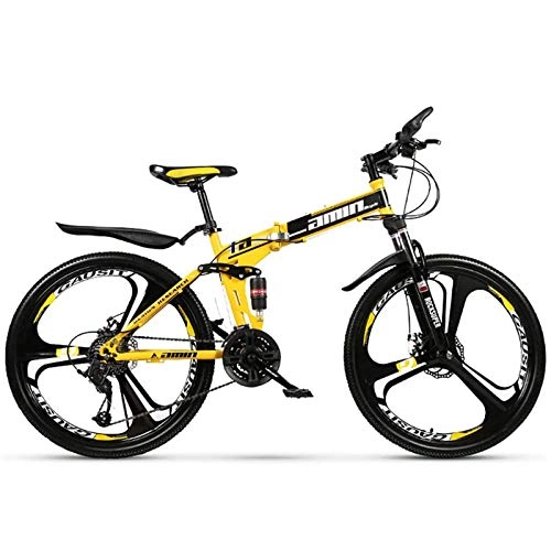 Folding Bike : Khosd Folding Bike, Unisex Alloy City Bicycle 26" With Adjustable Handlebar, Suspension Mountain Bikes, 3 Spokes Integrated Wheel, 21, 24, 27 and 30-Speed transmission MTB