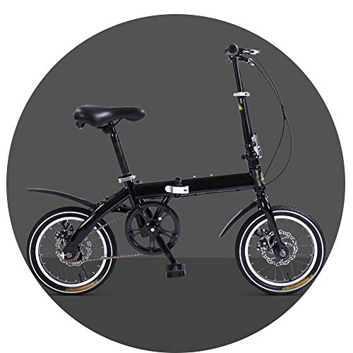 Folding Bike : Kids Bike Foldable Bicycle Boy 14 Inches Adult Bicycle Disc Brake Foldable Travel / work Portable High-carbon Steel Free Installation(Color:Black)
