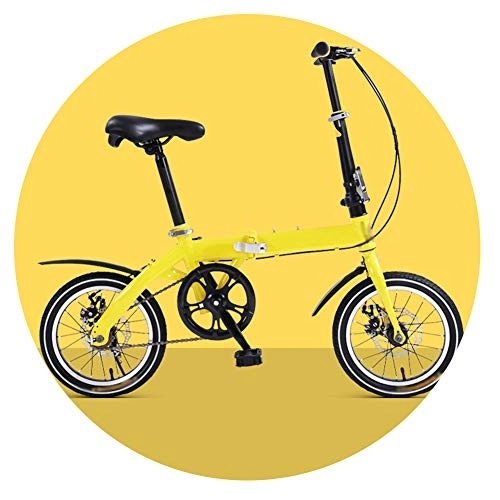 Folding Bike : Kids Bike Foldable Bicycle Boy 14 Inches Adult Bicycle Disc Brake Foldable Travel / work Portable High-carbon Steel Free Installation(Color:Yellow)