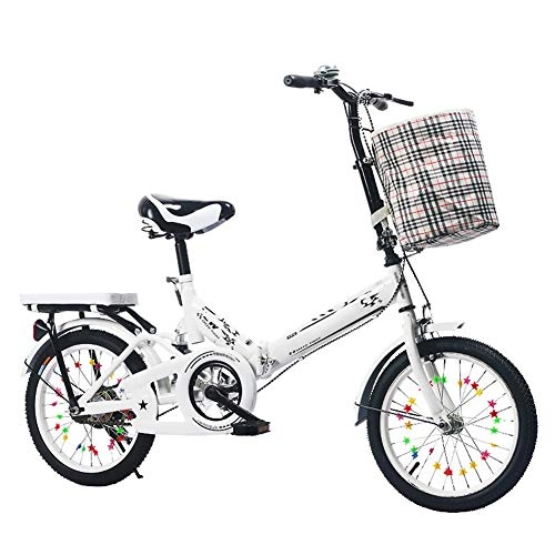 Folding Bike : Kids Bikes CHUNLAN Foldable Bicycle Portable With Shock Absorber Adult Child Bicycle 16 Inch High Carbon Steel Frame Quick Fold Anti-skid Tire Safe Braking(Color:white)