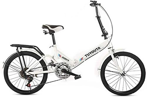 Folding Bike : Kids' Bikes Dual Suspension Mountain Bikes 6 Speed Folding Bike Road Bicycle Mountain Bike 20 Inch Wheel Commuter Bicycle (Color : Red)-White