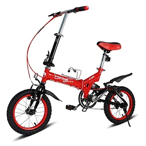 Folding Bike : Kids Folding Bikes, 14 Inch Mini Folding Mountain Bike, High-carbon Steel Lightweight Portable Foldable Bicycle, Suspension Bike, White FDWFN (Color : Red)