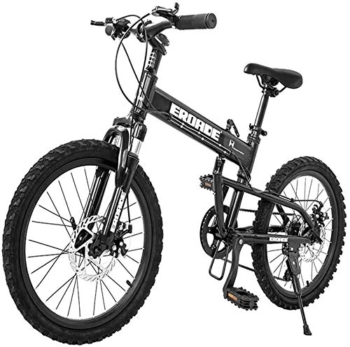 Folding Bike : Kids Folding Mountain Bike, 20 Inch 6 Speed Disc Brake Light Weight Folding Bikes, Aluminum Alloy Frame Foldable Bicycle, (Color : Black)