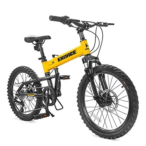 Folding Bike : Kids Folding Mountain Bike, 20 Inch 6 Speed Disc Brake Light Weight Folding Bikes, Aluminum Alloy Frame Foldable Bicycle, Yellow FDWFN (Color : Yellow)