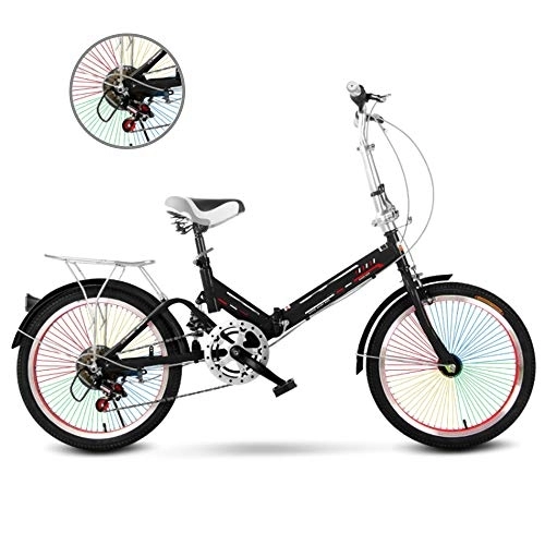 Folding Bike : KJHGMNB Folding Bicycle, 20-Inch Colorful Variable Speed Folding Shock-Absorbing Bicycle, Using Tube Material, Full Material, Long Life, Safer Riding, Black