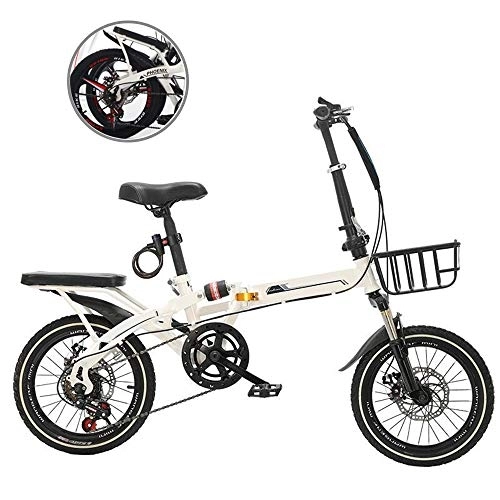 Folding Bike : KJHGMNB Folding Bicycle, No Need To Install, Fast Folding in Ten Seconds, No Space Can Be Easily Put into The Trunk of The Car, Reinforced High-Carbon Steel Frame, White