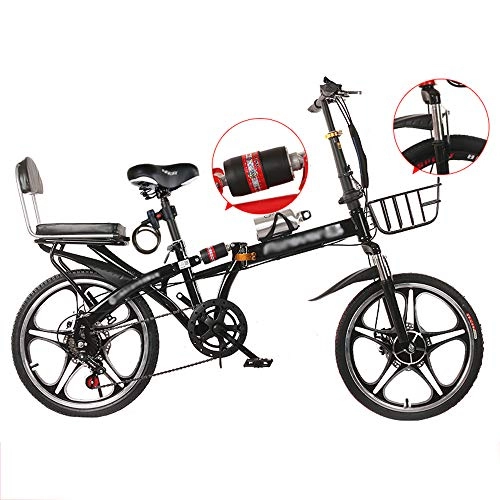 Folding Bike : KJHGMNB Folding Bicycles, Folding Bicycles for Men And Women, Variable Speed Folding, Double Shock Absorbers Front, And Rear Disc Brakes, Ultra-Light And Portable 20 Inches, Enjoy Riding Time, Black