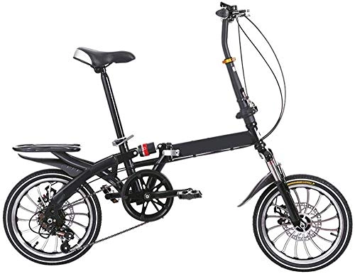 Folding Bike : KKKLLL Folding Shifting Disc Brakes Bicycle Shock Absorption Student Car One Round Adult Bicycle 16 Inch