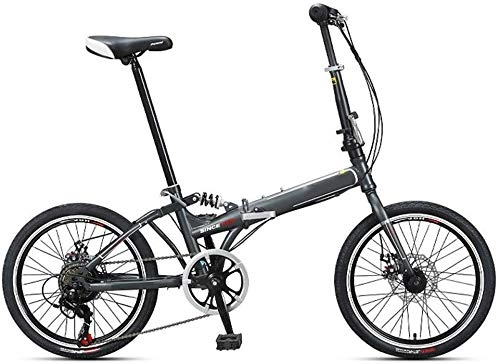 Folding Bike : KKKLLL Variable Speed Bicycle Front and Rear Mechanical Disc Brakes Youth Men and Women Urban Leisure Folding Car Line Disc 20 Inch 7 Speed