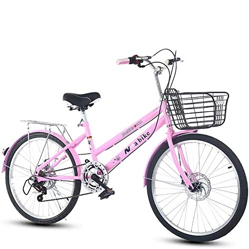 Folding Bike : KKLTDI Lightweight Bicycle, Commuter City Bike 7 Speed Easy To Install For Adult Unisex Pink 7 Speed 22inch