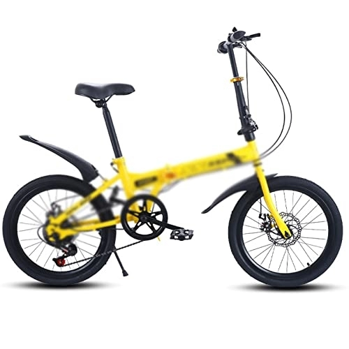 Folding Bike : KOOKYY Bicycle Folding Bicycle 20 inches 7 Speed Disc Brake Portable Light Cycling Portable Urban Cycling Commuting Travel Sports Folding Bike (Color : Yellow, Size : 7_20INCH)