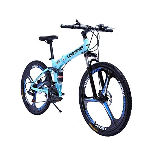 Folding Bike : KOSGK Men bicycles Foiding Mountain Bike Featuring Medium Steel Frame and 26-Inch Wheels with Mechanical Disc Brakes 27-Speed Drivetrain, in Multiple Colors, Blue, 21speed