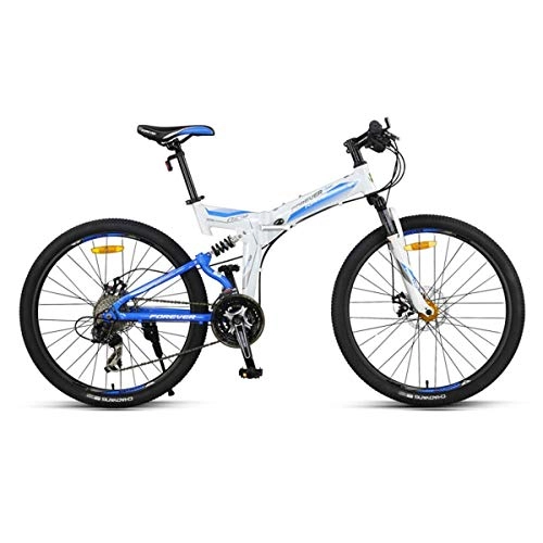 Folding Bike : KOSGK Mountain Bikes Folding Lightweight Flying 27 speeds Bicycles Alloy Stronger Frame Disc Brake, Blue