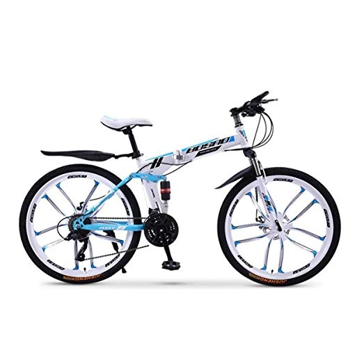Folding Bike : KOSGK Unisex Bicycles Full Dual-Suspension Mountain Bike Featuring Steel Frame and 26-Inch Wheels with Mechanical Disc Brakes 24-Speed Drivetrain in Multiple Colors