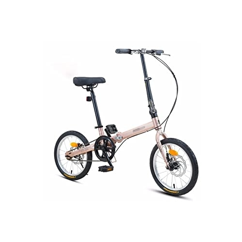 Folding Bike : KOWMddzxc Electric Bycle 16 Inch Folding Bicycle Ultra-Light Portable Bike Female Daily Work Commute Mini Disc Brake High Carbon Steel Frame Foldable (Color : Pink)