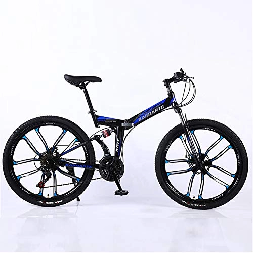 Folding Bike : KP&CC 10 cutter Wheels Mountain Bike Adult Student Folding Double Shock-absorbing Bicycle, Convenient and Fast for Men and Women, Black
