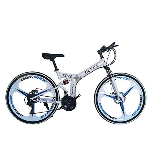 Folding Bike : KP&CC 3 cutter Wheels Mountain Bike Adult Shock-absorbing Disc Brake Y-folding Bicycle for Men and Women, White