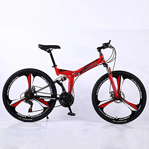 Folding Bike : KP&CC 3 cutter Wheels Mountain Bike Adult Student Folding Double Shock-absorbing Bicycle, Convenient and Fast for Men and Women, Red