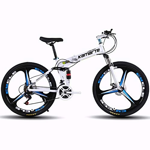 Folding Bike : KP&CC 3 cutter Wheels Mountain Bike Adult Student Folding Road Off-road Bike, Heavy Load, Light and Easy to Carry for Men and Women, White
