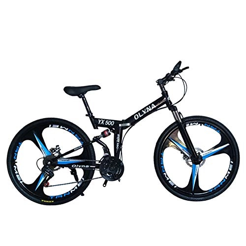 Folding Bike : KP&CC 6 cutter Wheels Mountain Bike Adult Shock-absorbing Disc Brake Y-folding Bicycle for Men and Women, Black
