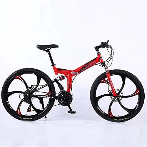 Folding Bike : KP&CC 6 cutter Wheels Mountain Bike Adult Student Folding Double Shock-absorbing Bicycle, Convenient and Fast for Men and Women, Red