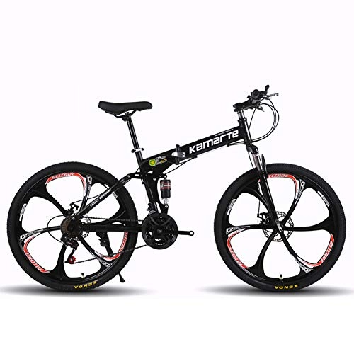 Folding Bike : KP&CC 6 cutter Wheels Mountain Bike Adult Student Folding Road Off-road Bike, Heavy Load, Light and Easy to Carry for Men and Women, Black