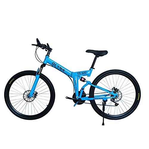 Folding Bike : KP&CC Banner Wheel Mountain Bike Adult Shock-absorbing Disc Brake Y-folding Bicycle for Men and Women, Blue