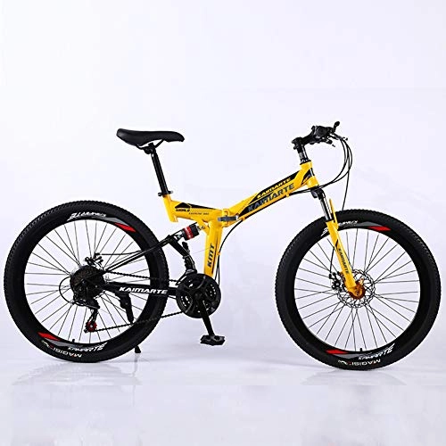 Folding Bike : KP&CC Multiple cutter Wheels Mountain Bike Adult Student Folding Double Shock-absorbing Bicycle, Convenient and Fast for Men and Women, Yellow