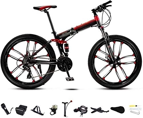 Folding Bike : KRXLL Bikes 24-26 Inch MTB Bicycle Unisex Folding Commuter Bike 30-Speed Gears Foldable Bicycle Bike Double Disc Brake / Red / C Wheel