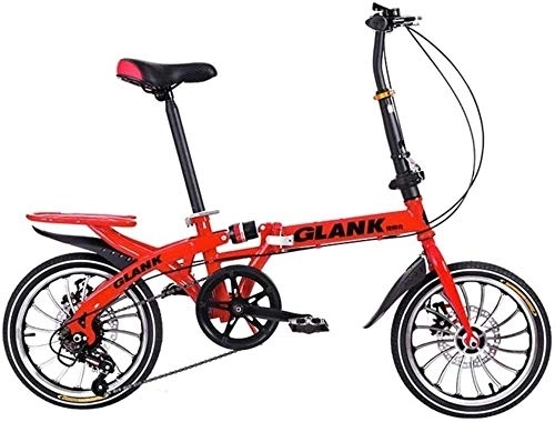 Folding Bike : KRXLL Folding Bicycle 20 6-Speed Folding Foldable Bike Wheel Alloy Lightweight Commuter City Caravan Bicycle Mountain Bicycle with Front Suspension Adjustable Seat-Red